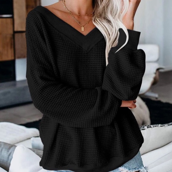 Black V Neck Sweater - Picture 2 of 3